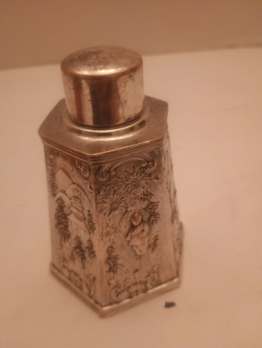 Antique-Style Embossed Metal Canister - Silver